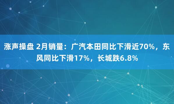 涨声操盘 2月销量：广汽本田同比下滑近70%，东风同比下滑17%，长城跌6.8%