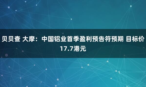 贝贝查 大摩：中国铝业首季盈利预告符预期 目标价17.7港元